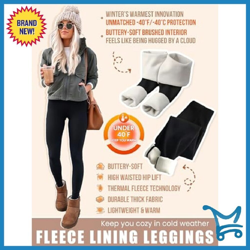 Fleece Lined Leggings High Waist Tummy Control Thermal Pockets Yoga Hiking - Picture 6 of 8
